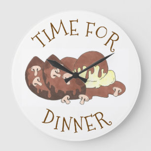 Reloj Redondo Grande Hora de cenar puré de patatas comida de carne con