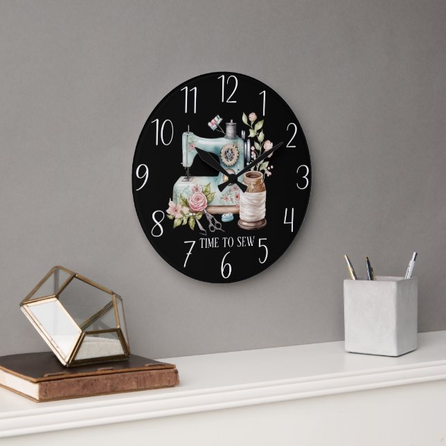 Reloj Redondo Grande hora de coser lindo añadir texto  (Oficina)