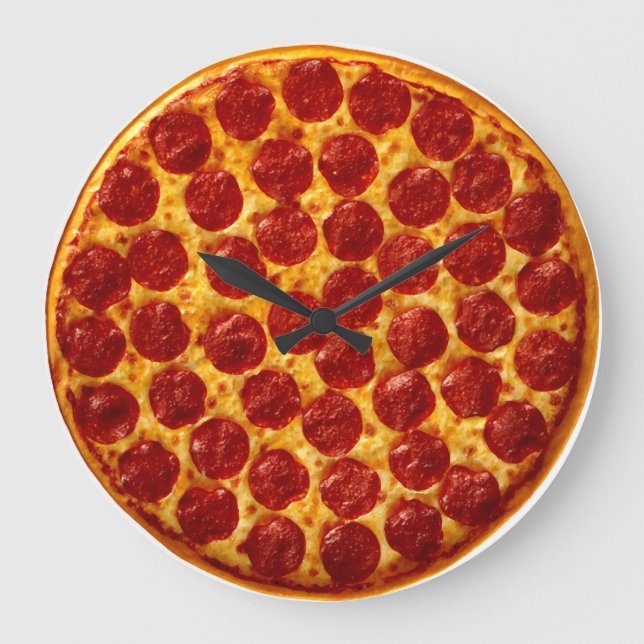 Reloj Redondo Grande Hora de Pepperoni Pizza (Anverso)