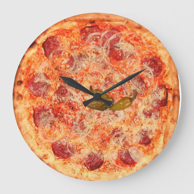 Reloj Redondo Grande Hora de Pepperoni Pizza (Anverso)