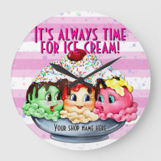 Reloj Redondo Grande Hora para el helado .pink.dot.stripes pintado a