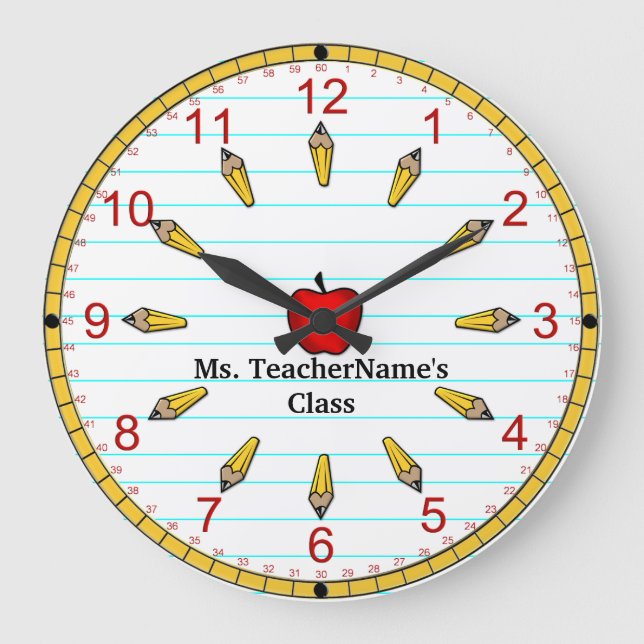 Reloj Redondo Grande Hora para la clase - numerada (personalizado) (Anverso)