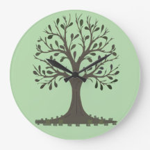 🌳 Horloge Ronde Murale Arbre de Vie Vert Pâle