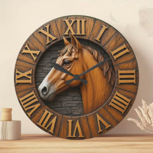 Reloj Redondo Grande Horse head wooden sculpture rustic carved wood 
