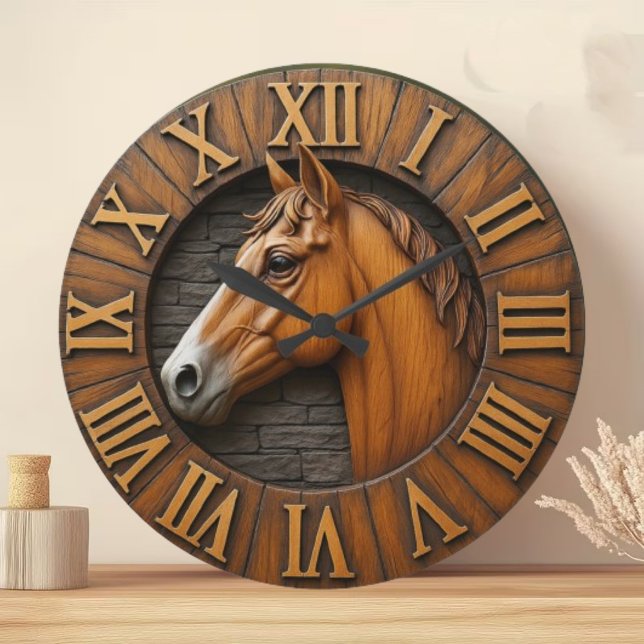 Reloj Redondo Grande Horse head wooden sculpture rustic carved wood  (Subido por el creador)