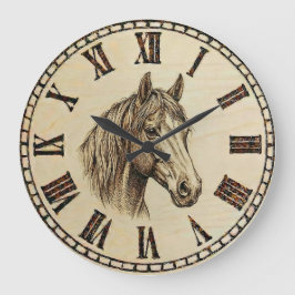 Reloj Redondo Grande Horse Portrait Wall Clock - Rustic Elegance