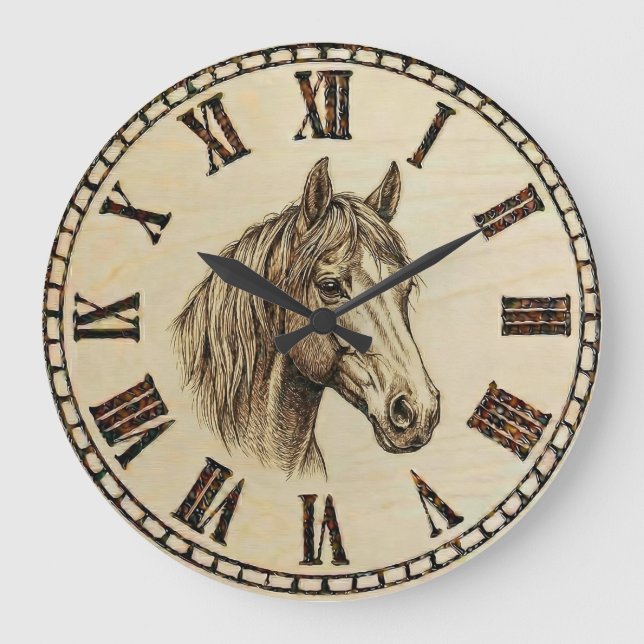 Reloj Redondo Grande Horse Wooden Wall Clock (Anverso)