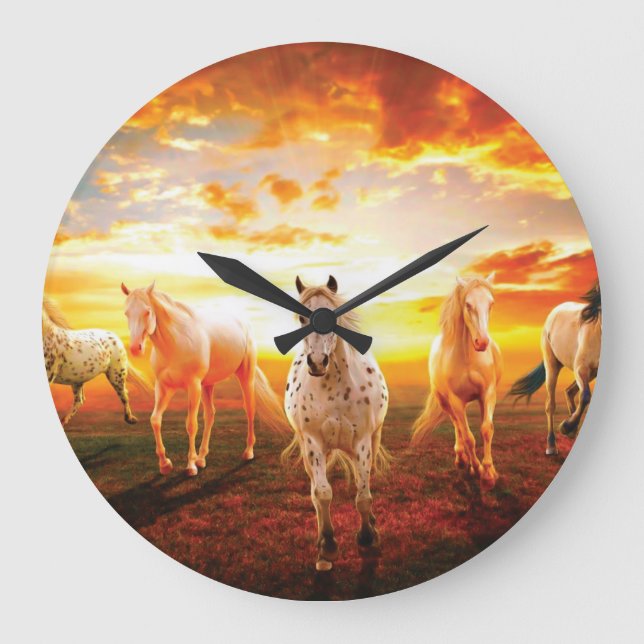 Reloj Redondo Grande Horses at sunset throw pillow (Anverso)