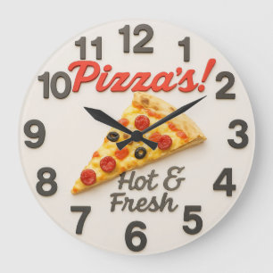Reloj Redondo Grande Hot and fresh pizza wall art retro pizzeria