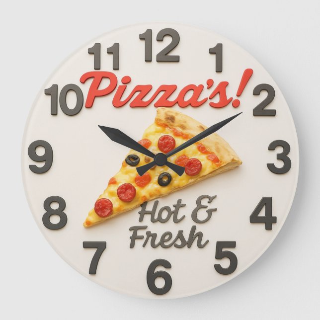 Reloj Redondo Grande Hot and fresh pizza wall art retro pizzeria  (Anverso)