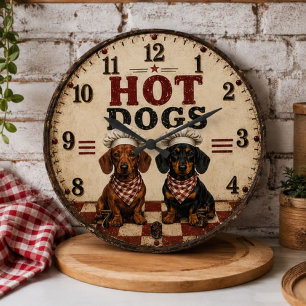 Reloj Redondo Grande Hot Dogs Dachshund Funny Wiener Dog Kitchen