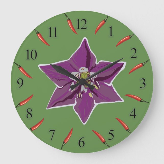 Reloj Redondo Grande Hot Peppers, Purple Blossom  Wall Clock (Anverso)