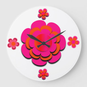 Reloj Redondo Grande Hot Pink and Orange Flowers Round Clock