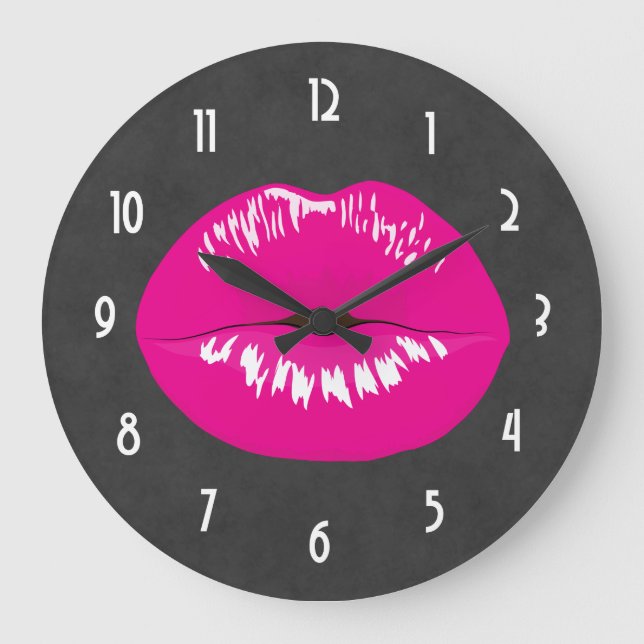 Reloj Redondo Grande Hot Pink Lips Glamorous Illustration (Anverso)