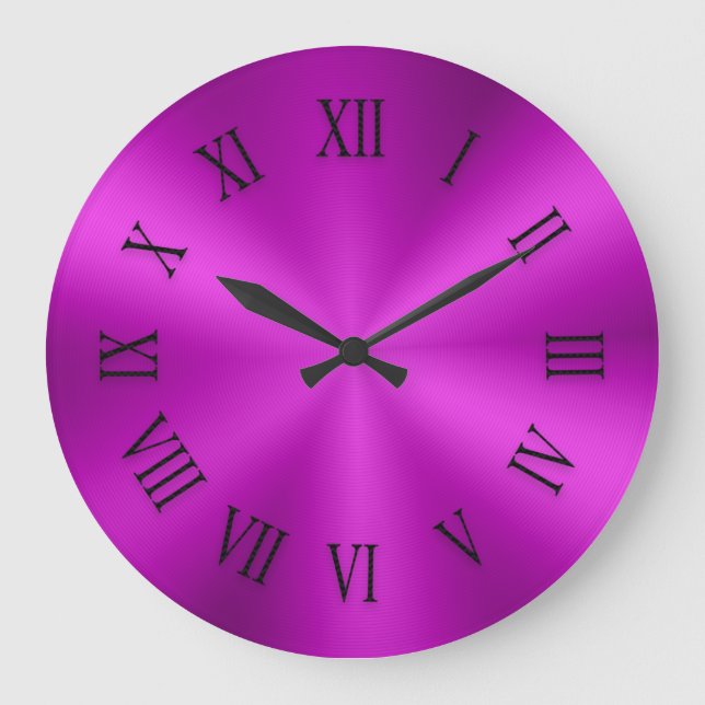 Reloj Redondo Grande Hot Pink Metallic Clock with Roman Numbers (Anverso)