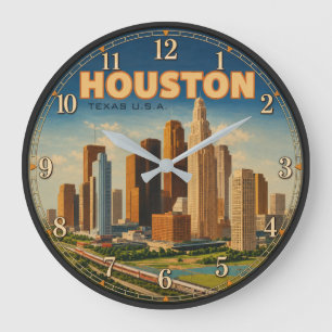 Reloj Redondo Grande Houston Texas Skyline 