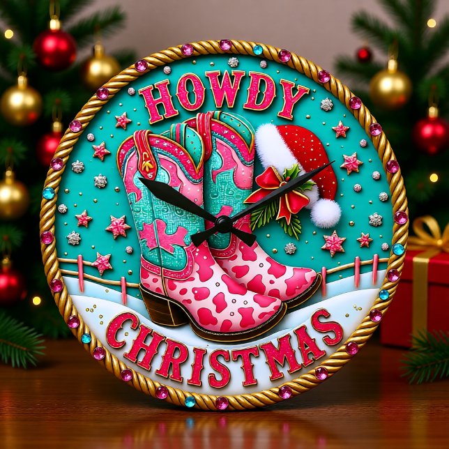 Reloj Redondo Grande Howdy Christmas Cowgirl (Subido por el creador)