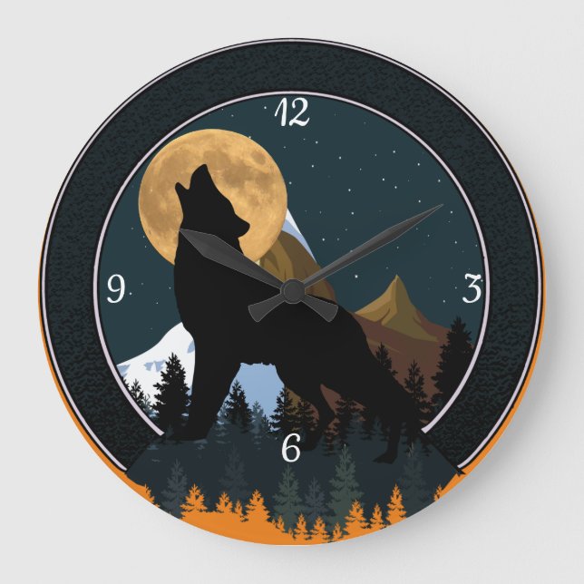 Reloj Redondo Grande Howling Wolf Full Moon (Anverso)