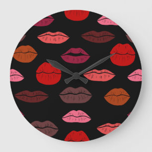 Reloj Redondo Grande Huella de labios, besos rosados rojos.
