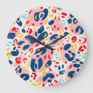 Reloj Redondo Grande Huella de leopardo: acuarela pintada a mano.
