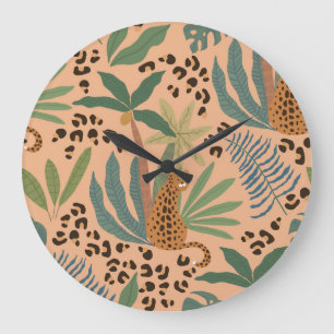 Reloj Redondo Grande Huella de leopardo de la jungla: patrón sin costur