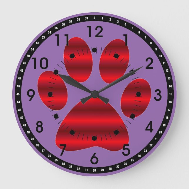 Reloj Redondo Grande Huella de pata roja degradada (Anverso)