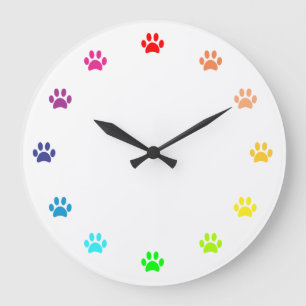 Reloj Redondo Grande Huellas de patas pintadas de arcoíris como números