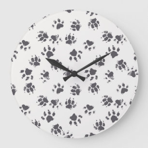 Reloj Redondo Grande Huellas de trazo: Perro Monocromo sin soldadura.