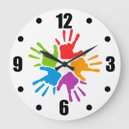Reloj Redondo Grande Huellas manuales de diversidad multicolores brilla
