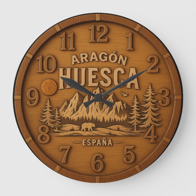 Reloj Redondo Grande Huesca Spain Pyrenees mountain 3D wooden sculpture (Anverso)