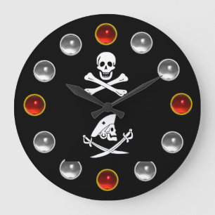 RELOJ REDONDO GRANDE HUESOS CRUZADOS Y BANDERAS PIRATAS DE ESPALDA