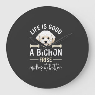 Reloj Redondo Grande Huesos de perro Bichon Frise de pelo blanco Life I