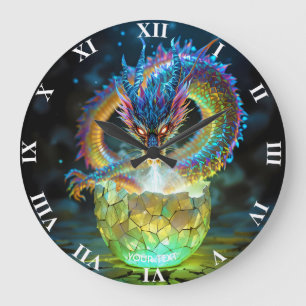 Reloj Redondo Grande Huevo de dragón verde fantástico y lindo