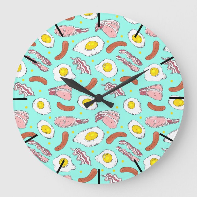 Reloj Redondo Grande Huevos Bacon Sausages Kitchen Desayuno Comida Patr (Anverso)