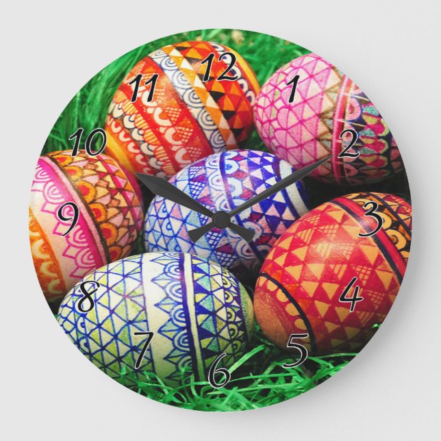 Reloj Redondo Grande Huevos de Pascua adornados (Anverso)