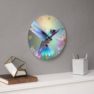 Reloj Redondo Grande Hummingbird de vidrio arco iris,