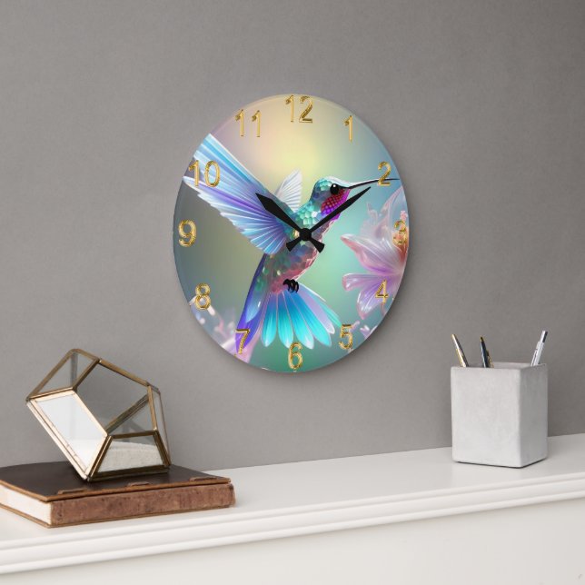 Reloj Redondo Grande Hummingbird de vidrio arco iris, (Oficina)