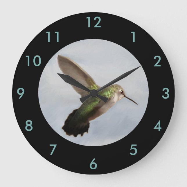 Reloj Redondo Grande Hummingbird Wall Clock-Home Decoración-Azul/Negro (Anverso)