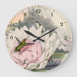 Reloj Redondo Grande Hummingbirds por la cosecha de vintage por John Go