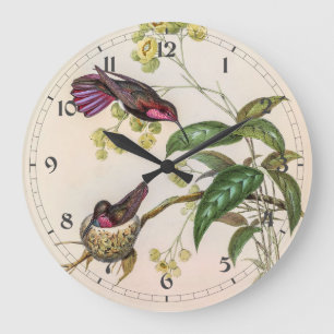 Reloj Redondo Grande Hummingbirds por la cosecha de vintage por John Go