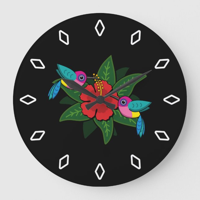 Reloj Redondo Grande Hummingsbirds tierno y sobre el Personalizado de f (Anverso)