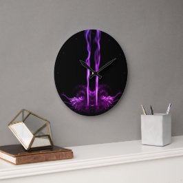 Reloj Redondo Grande Humo de dragón negro y morado