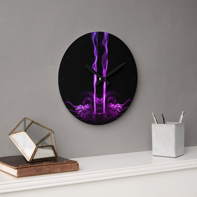 Reloj Redondo Grande Humo de dragón negro y morado (Oficina)