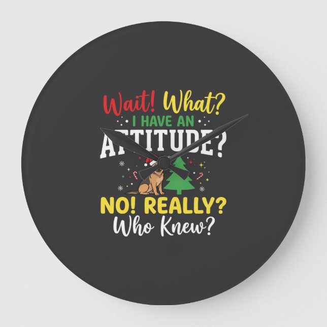 Reloj Redondo Grande Humor Actitud Perro Navidad (Anverso)
