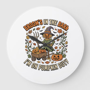 Reloj Redondo Grande Humor de Bruja de Halloween Parche de Calabaza