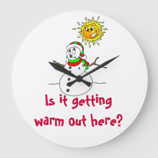 Reloj Redondo Grande Humor De Hombre De Nieve Se Está Calentando Aquí.