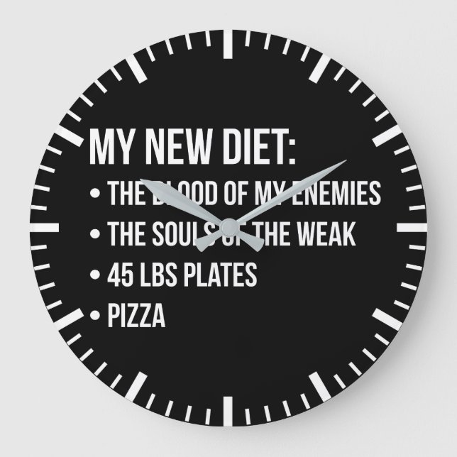 Reloj Redondo Grande Humor gime - Dieta - Sangre, Almas, Pizza - Gracio (Anverso)