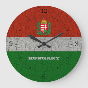 Reloj Redondo Grande Hungary Coat of Arms Cracked Grunge Gifts