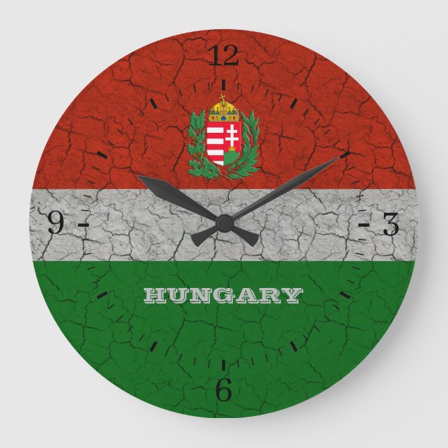 Reloj Redondo Grande Hungary Coat of Arms Cracked Grunge Gifts (Anverso)