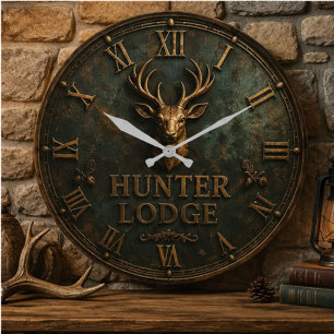 Reloj Redondo Grande Hunter Lodge Rustic Deer Vintage Hunting Cabin